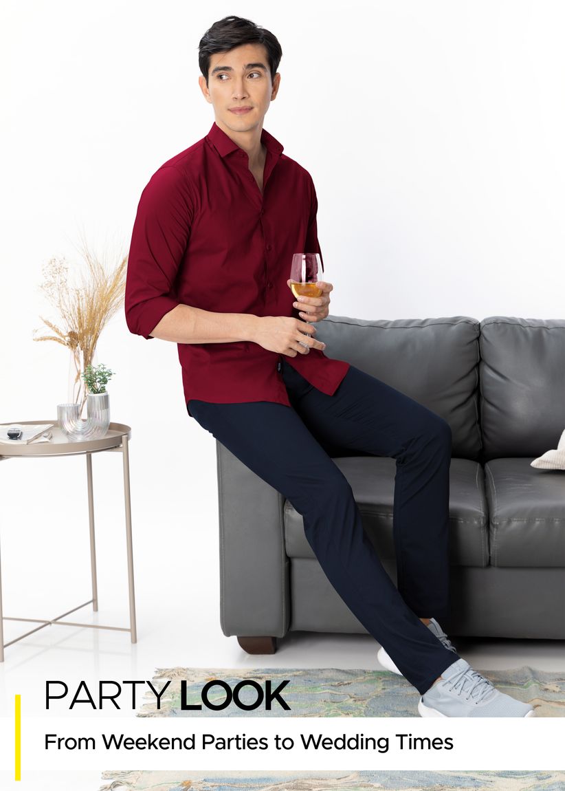 Buy Burgundy Shirt with Midnight Blue Chinos: Pack of 2 Online in India ...