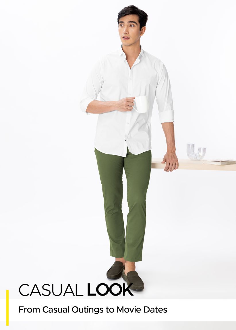 Buy White Shirt with Sage Green Chinos Pack of 2 Online in India
