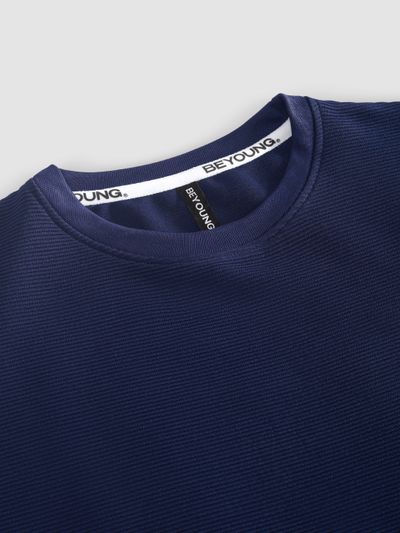 Midnight Navy Blue Jacquard Striped T-Shirt