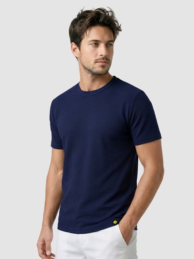 Midnight Navy Blue Jacquard Striped T-Shirt Midnight Navy Blue Jacquard Striped T-Shirt