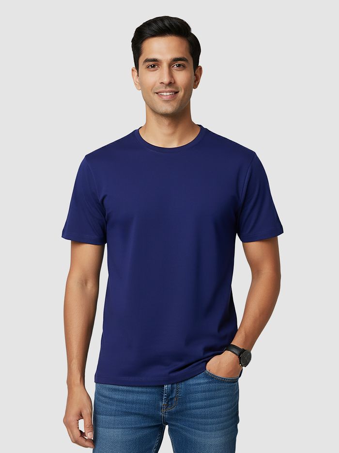 Buy Plain Navy Blue Half Sleeve Round Necks T-shirt Online BeYOUng