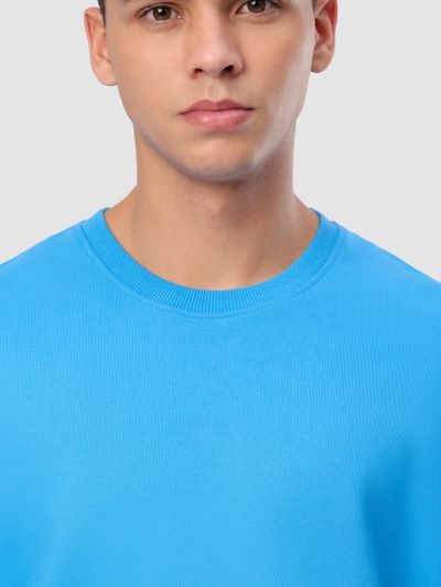 Aqua Blue Cut And Sew Panel Oversized T-Shirt Aqua Blue Cut And Sew Panel Oversized T-Shirt