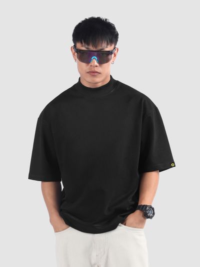 Black Mock Neck Oversized T-Shirt