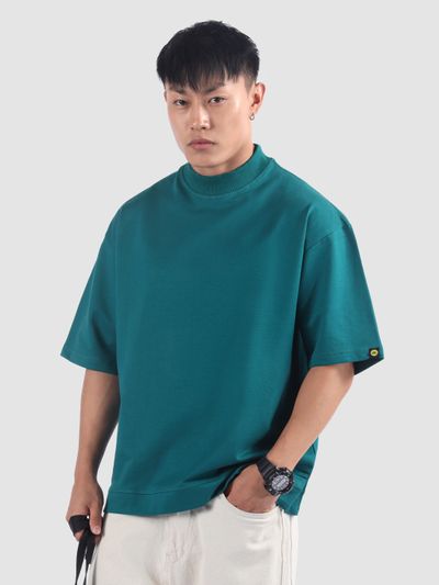 Bottle Green Mock Neck Oversized T-Shirt