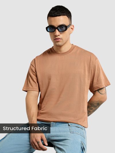 Camel Brown Structured Oversized T-Shirt