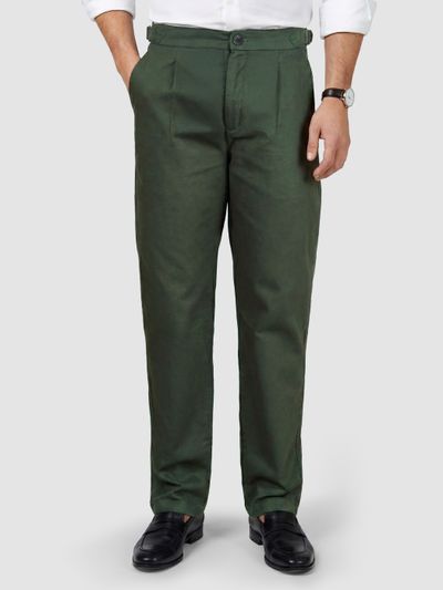 Military Green Side-Adjuster Cotton Slub Trousers