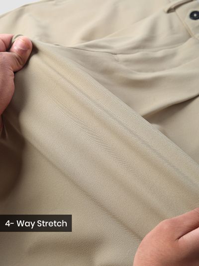 Beige Solid Korean Pants
