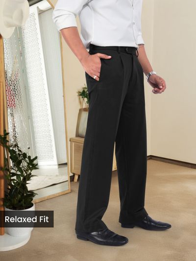 Charcoal Black Relaxed Fit Stretch Korean Pants