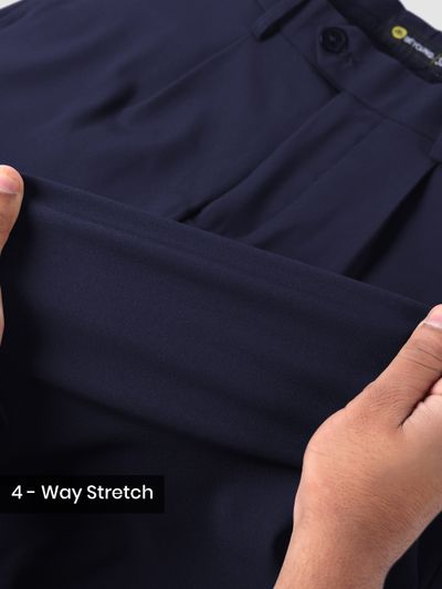 Navy Relaxed Fit Stretch Korean Pants