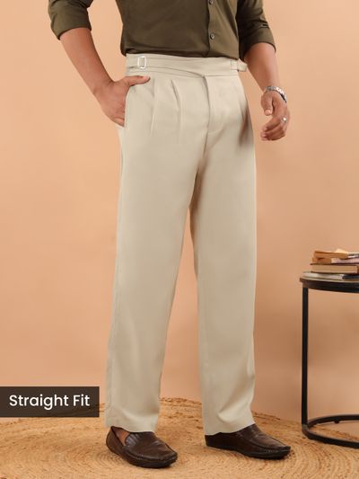 Beige Grey Lycra Gurkha Pants