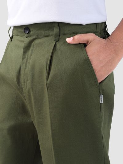 Cedar Green Cotton Slub Pleated Trousers