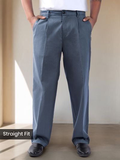 True Blue Cotton Slub Pleated Trousers