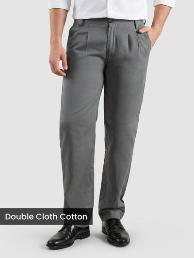 Grey Double Cloth Cotton Pants