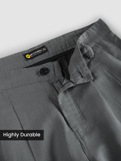 Grey Double Cloth Cotton Pants