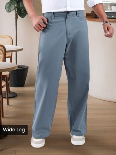 Savoy Blue Mid Rise Wide Leg Trousers
