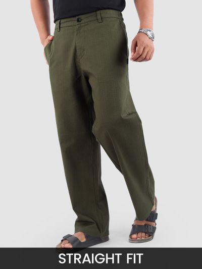 Olive Cotton Lycra Slub Trousers Olive Cotton Lycra Slub Trousers