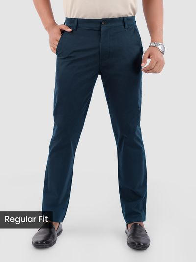 Dark Space Blue Regular Fit Cotton Trousers