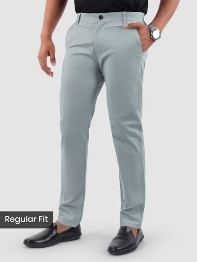 Mist Grey Regular Fit Cotton Trousers