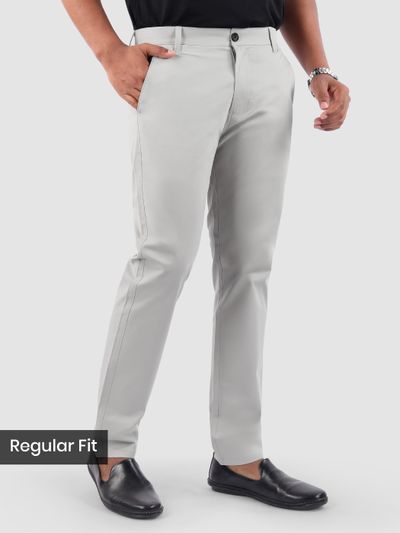 Pale Grey Regular Fit Cotton Trousers