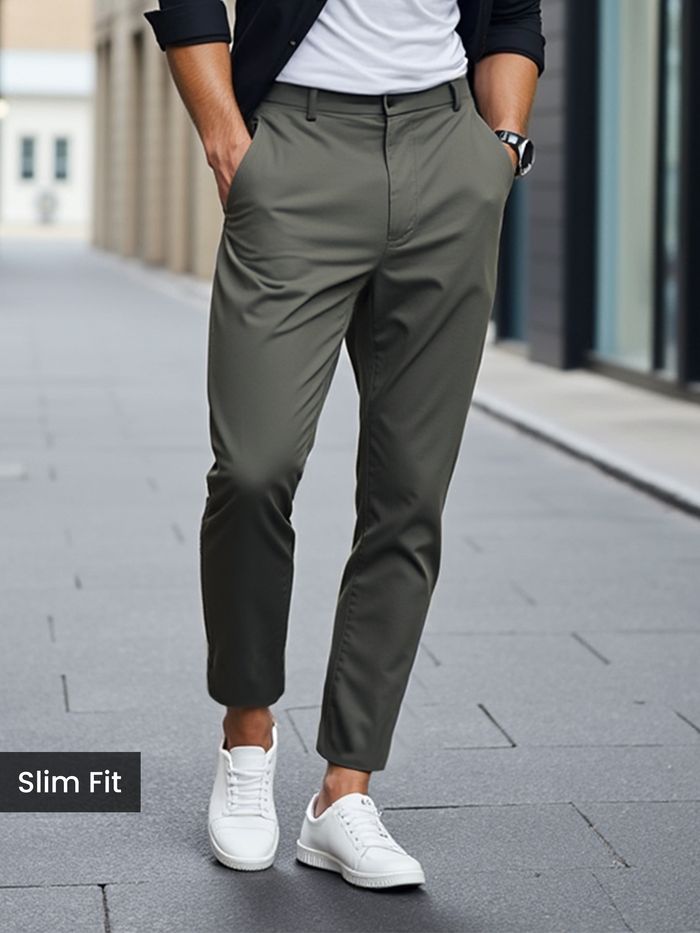 Grey slim-fit chinos for men