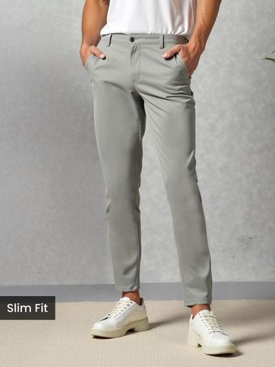 Space Grey Slim-Fit Trousers Grey slim-fit chinos for men