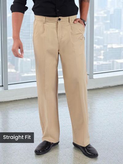 Beige Cotton Twill Straight Fit Trousers Beige Cotton Twill Straight Fit Trousers