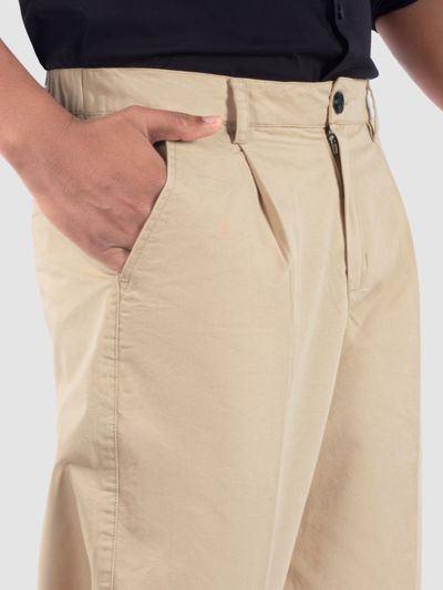 Beige Cotton Twill Straight Fit Trousers Beige Cotton Twill Straight Fit Trousers