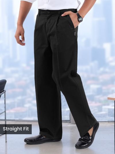 Black Cotton Twill Straight Fit Trousers