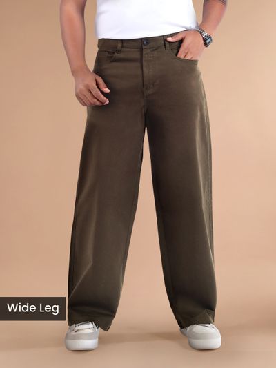 Chocolate Brown Cotton Lycra Wide Leg Trousers