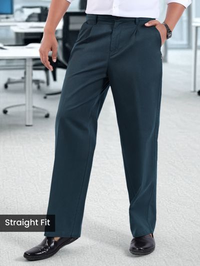 Dark Blue Cotton Twill Straight Fit Trousers