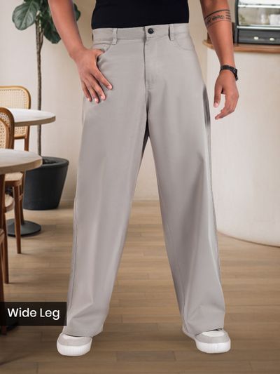 Elephant Grey Mid Rise Wide Leg Trousers