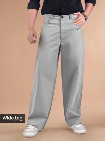 Light Grey Cotton Lycra Wide Leg Trousers