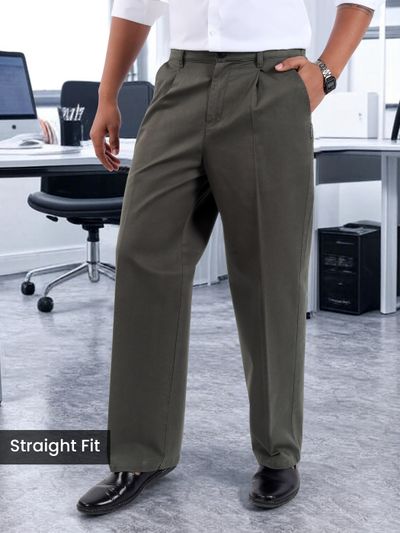 Metal Grey Cotton Twill Straight Fit Trousers
