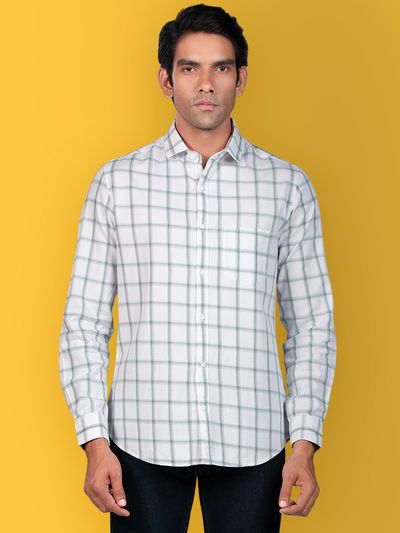 White Staple Double Checked Shirts for Men Men's White Shirt,