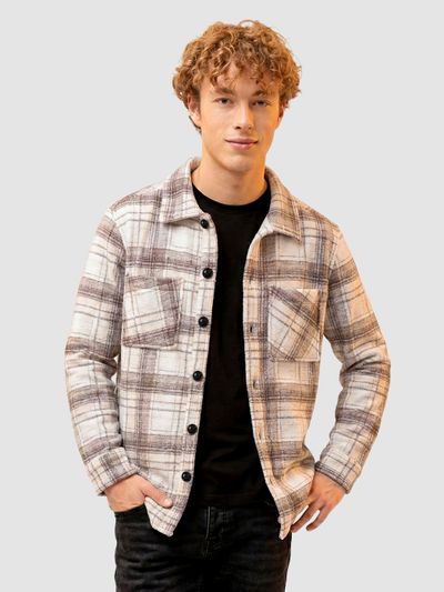 Brown White Checkered Fleece Shacket