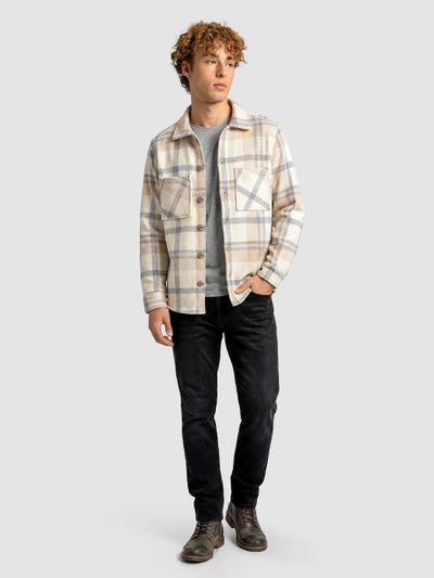 Cream Beige Checkered Fleece Jacket