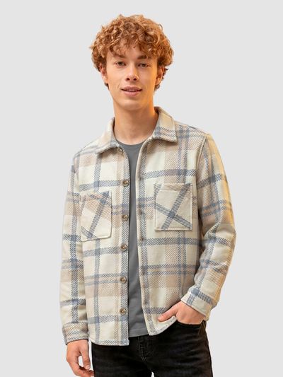 Cream Beige Checkered Fleece Jacket Cream Beige Checkered Fleece Shacket
