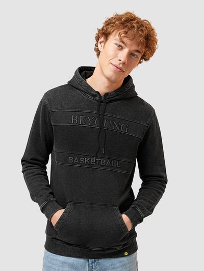 Black HD Print Acid Wash Hoodie