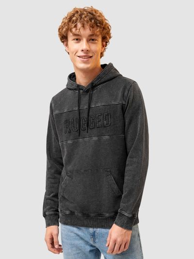 Black Rugged Acid Wash Hoodie