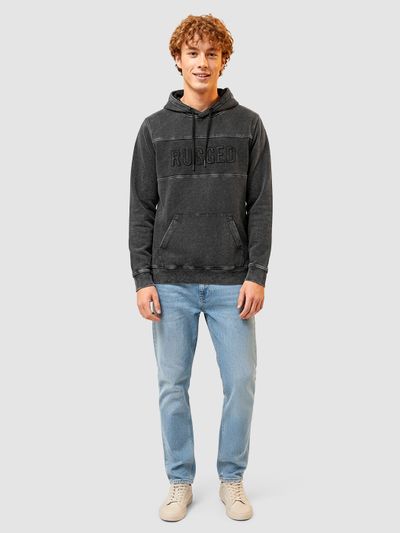 Black Rugged Acid Wash Hoodie