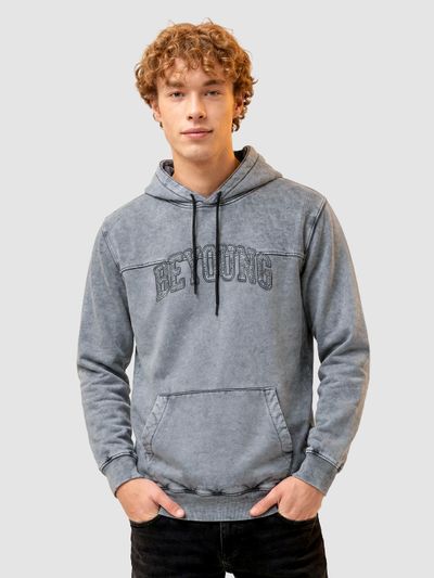 Grey Acid Wash Beyoung Applique Hoodie Grey Acid Wash Beyoung Applique Hoodie