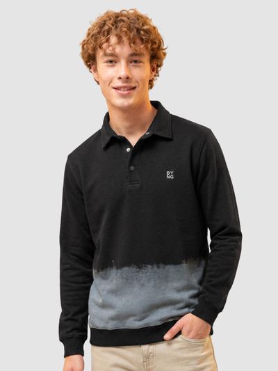 Black Ombre Print Polo Sweatshirt Black Ombre Print Polo Sweatshirt
