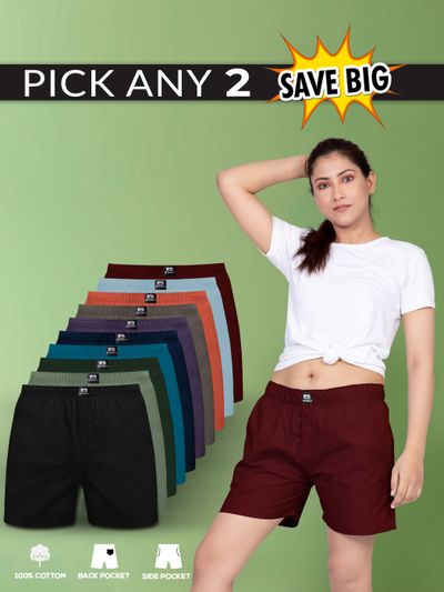 Pick Any 2- Plain Women Boxer Combo Buy Kurti Pants,