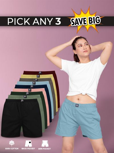 Buy Pick Any-3 Plain Women Boxer Combo Online in India at Beyoung