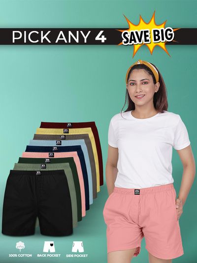 Buy Pick Any-4 Plain Womens Boxer Combo Online in India at Beyoung
