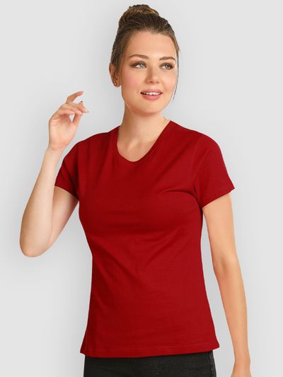 Fiery Red Womens Plain T-shirt solid tees for women,
