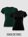Womens Plain T-shirts Combo Black And Bottle Green