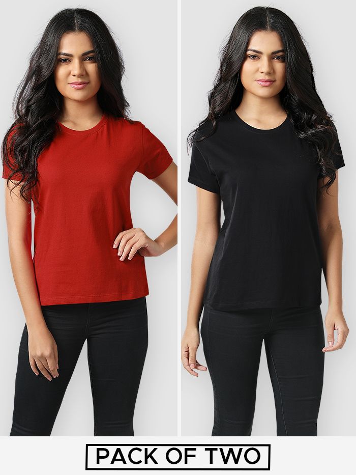 Red and black outlet t shirt women's
