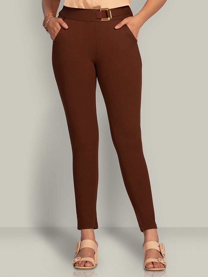 Brown Belted Skin Fit Women Jeggings 