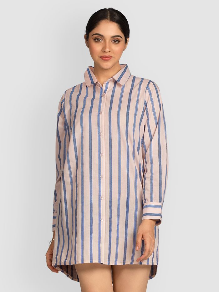 Buy Beige Striped Women Long Shirt Online in India -Beyoung